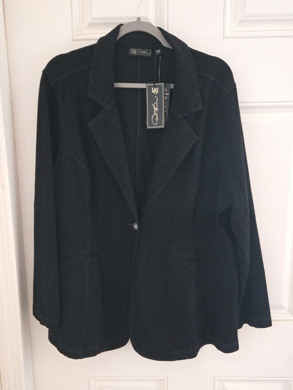 DG2 by Diane Gilman Black Stretch Denim Notch Lapel Jacket